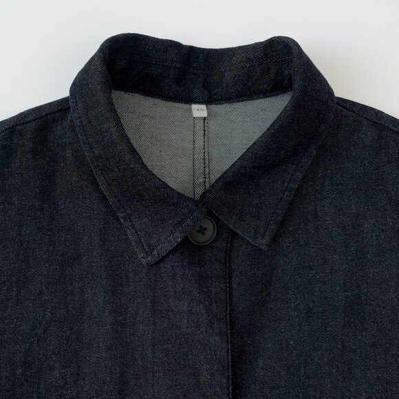 Muji Denim Work Chore Long Jacket Coat Dark Indigo Minimalist Old Money Clean - Picture 5 of 14